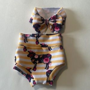 Baby girl cow bummie and bow set